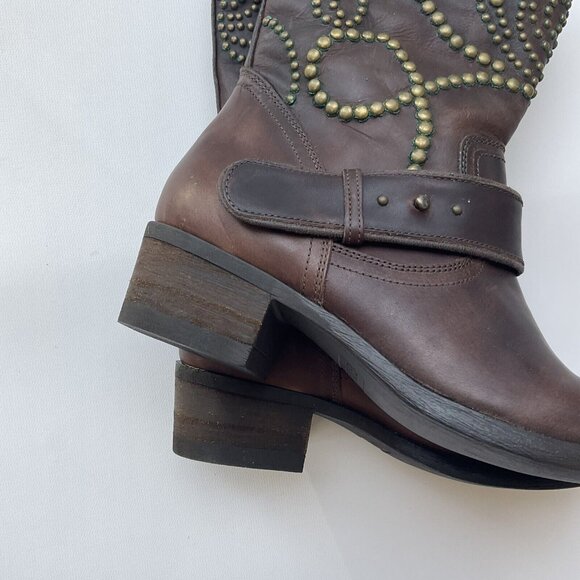 Guess Women’s Esperanza Western Studded Leather Boots In Brown Size 5.5 - Picture 7 of 16